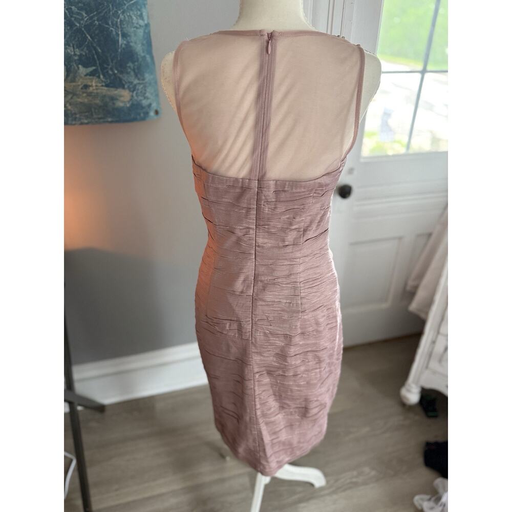 Eliza J Taupe Satin Portrait Neck Ruched Surplice Cocktail Sheath Dress Size 6 - Picture 3 of 5